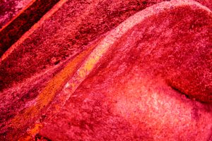 Galerie Ahlemann zeigt ein abstraktes Foto von Claudia Maria Weiser in überwiegend rot- und rosafarbenen Tönen.