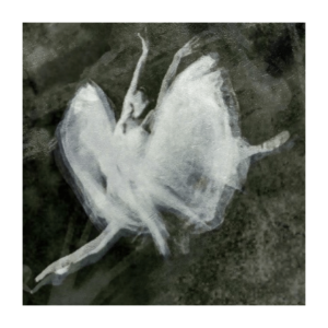 Galerie Ahlemann zeigt ein abstraktes Foto der Künstlerin Suria Kassimi aus ihrer Serie "danse macabre" auf dem in schwarz-weiß eine springende Ballerina zu sehen ist.