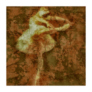 Galerie Ahlemann zeigt ein abstraktes Foto der Künstlerin Suria Kassimi aus ihrer Serie "danse macabre" auf dem in Brauntönen eine auf einer Fußspitze stehende Ballerina vor abstrahierten Pflanzenteilen zu sehen ist.